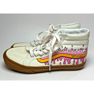 Custom Painted Vans Sk8-Hi High Top Women's 9 Men's 7.5 Pink Yellow Drip Flame